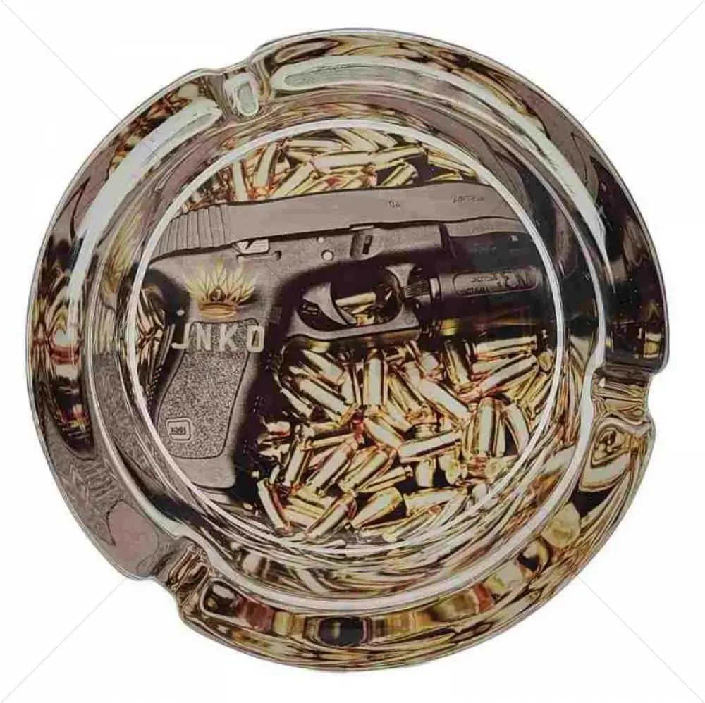 Ashtray Round Glass 10cm | Luxury Art Series | Design 2 | Gun Art