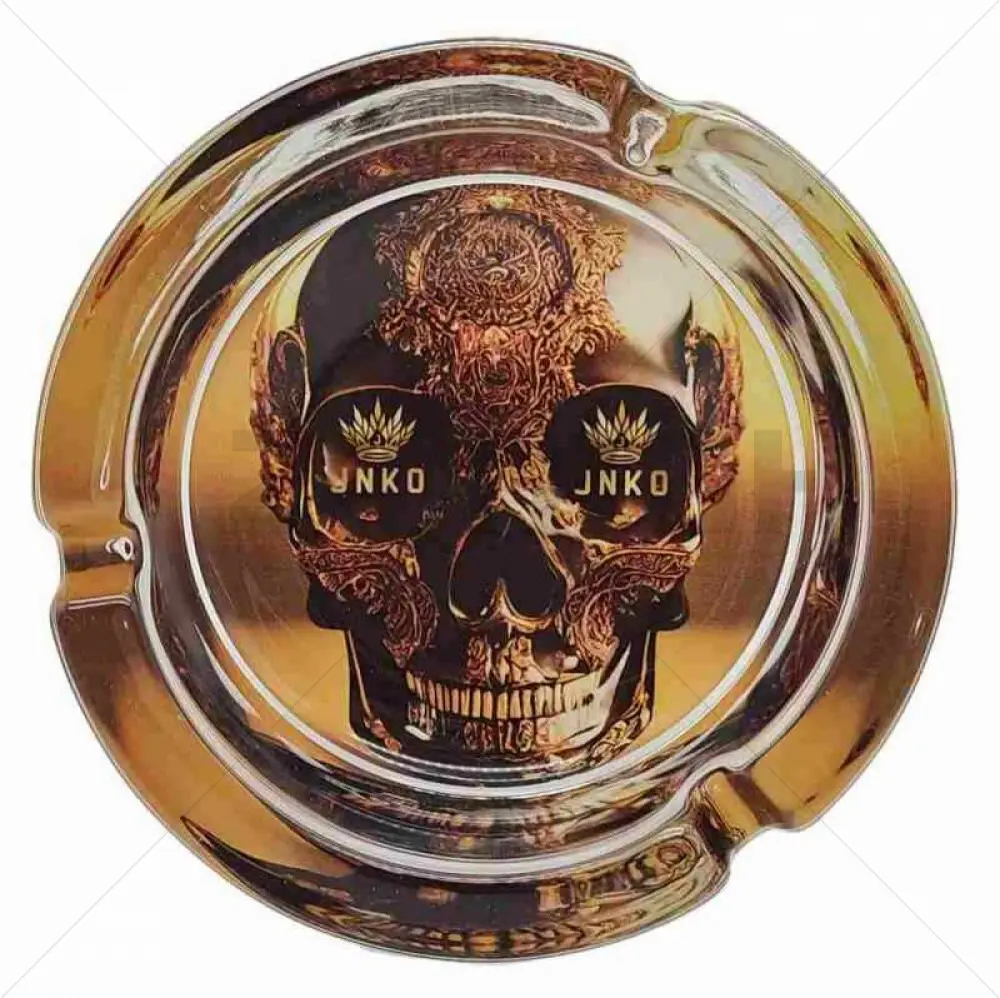 Ashtray Round Glass 10cm | Luxury Art Series | Design 5 | Golden Skull 2