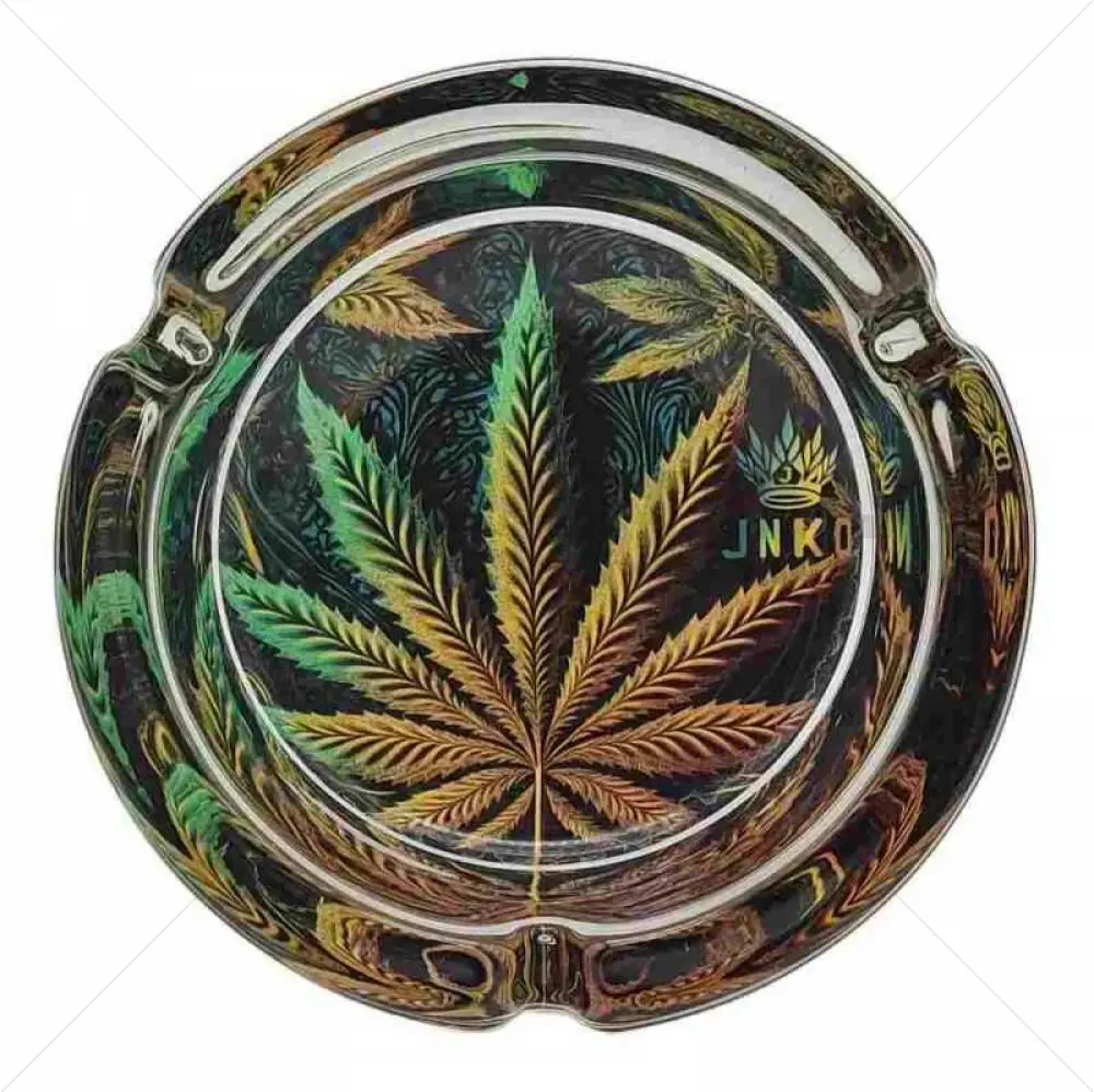 Ashtray Round Glass 10cm | Psychedelic Series | Design 5 | Cannabis Leaf 2